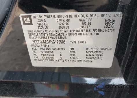2017 Chevrolet Silverado 1500 1Lz from USA, damaged, VIN 3GCUKSEC1HG120505